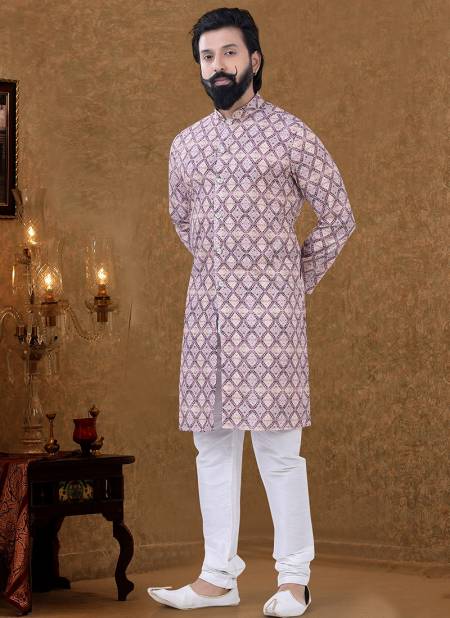 Brown Colour New Printed Ethnic Wear Cotton Mens Kurta Pajama Collection KS 1527
